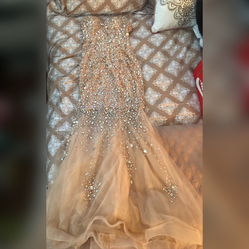 Beaded Nude Mermaid Prom Dress